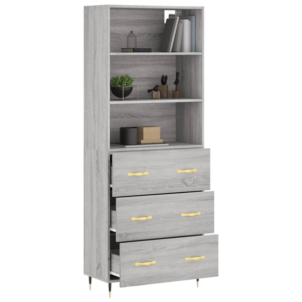 vidaXL Highboard grå sonoma 69,5x34x180 cm konstruert tre