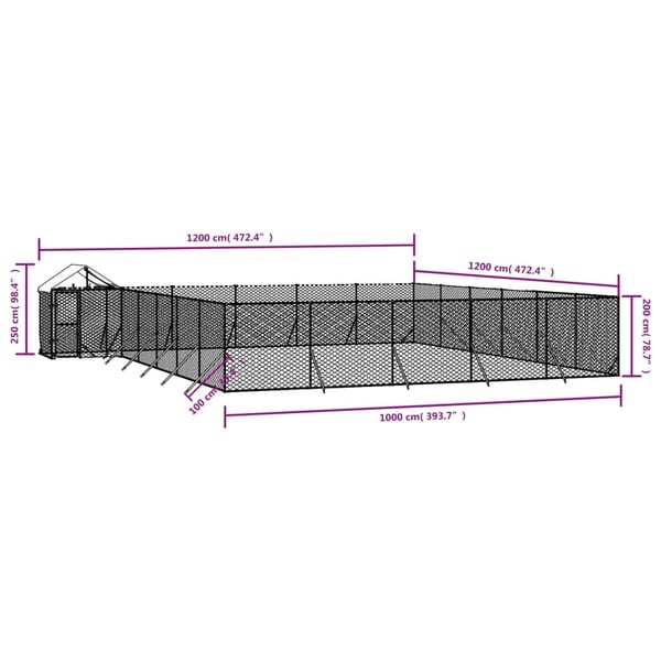 vidaXL Koiran ulkohäkki katolla hopea 12x12x2,5 m galvanoitu teräs