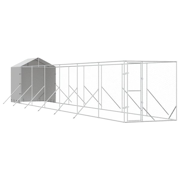 vidaXL udendørs hundegård med tag 2x14x2,5 m galvaniseret stål sølv