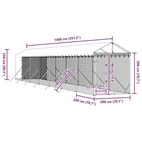 vidaXL Utendørs hundekennel sølv 2x14x2,5 m galvanisert stål