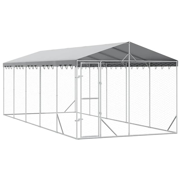 vidaXL udendørs hundegård med tag 3x7,5x2,5 m galvaniseret stål sølv