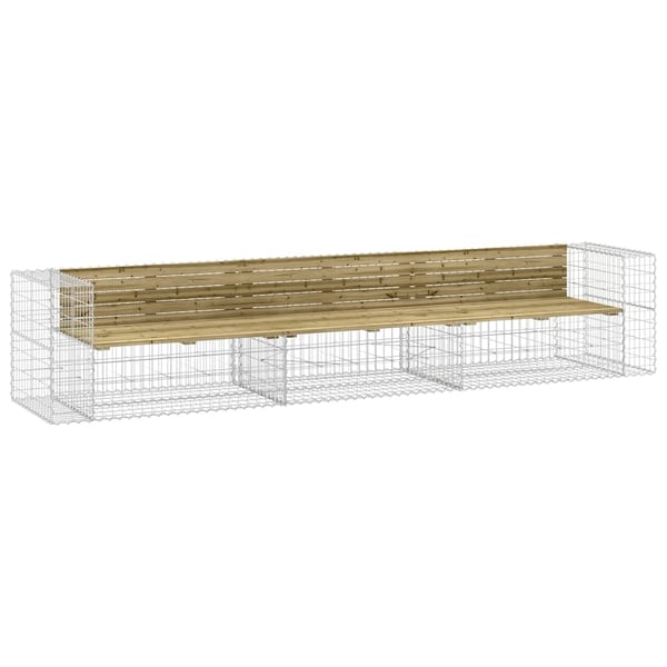 vidaXL havebænk med gabiondesign 347x71x65,5 cm imprægneret fyrretræ