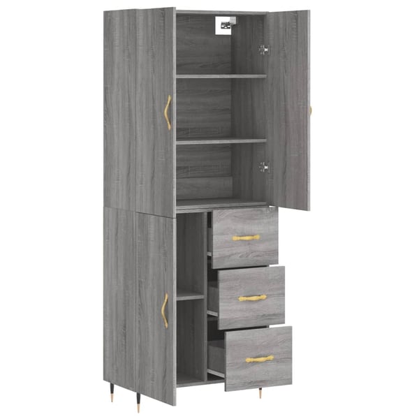 vidaXL Highboard grå sonoma 69,5x34x180 cm konstruert tre
