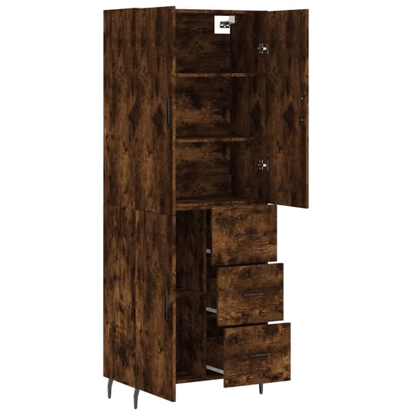 vidaXL højskab 69,5x34x180 cm konstrueret træ røget egetræsfarve