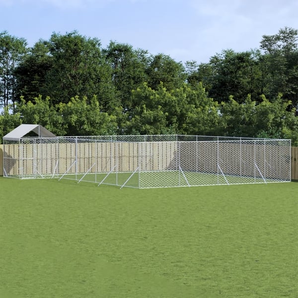 vidaXL udendørs hundegård med tag 10x8x2,5 m galvaniseret stål sølv