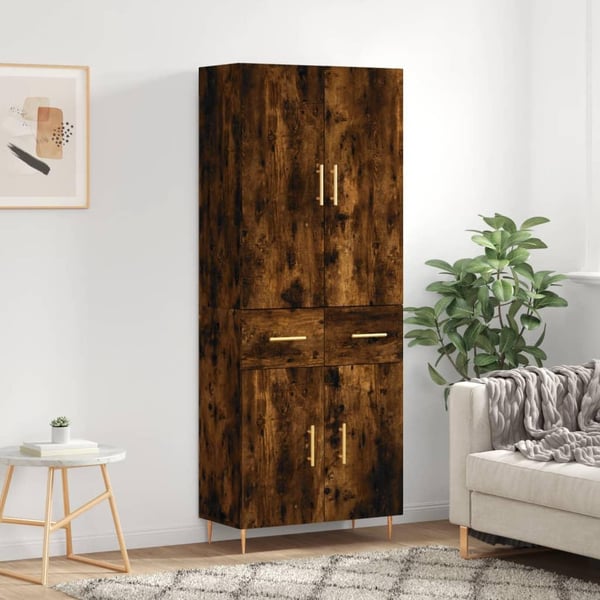 vidaXL højskab 69,5x34x180 cm konstrueret træ røget egetræsfarve