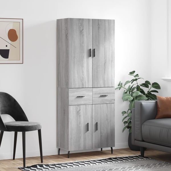 vidaXL Highboard grå sonoma 69,5x34x180 cm konstruert tre