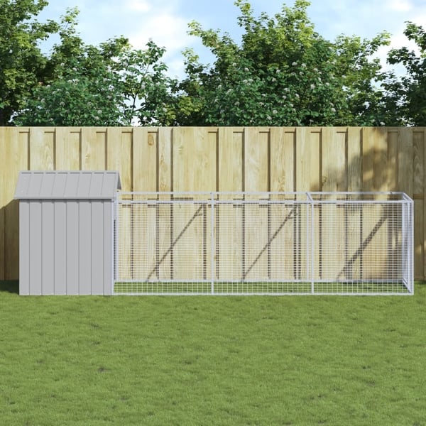 vidaXL Hundehus med tak lysegrå 117x405x123 cm galvanisert stål