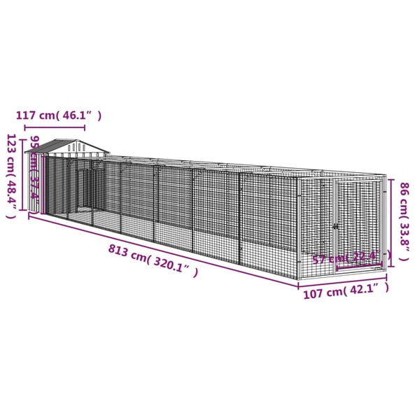 vidaXL Hundehus med tak antrasitt 117x813x123 cm galvanisert stål