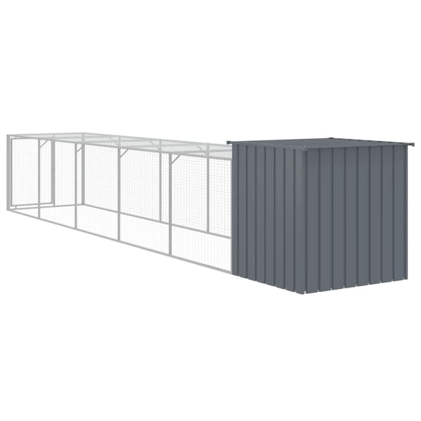 vidaXL Hønsebur med gård antrasitt 110x609x110 cm galvanisert stål