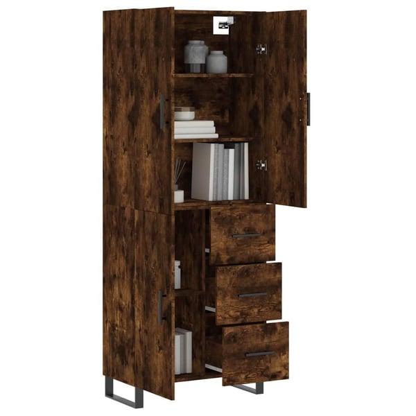 vidaXL Highboard røkt eik 69,5x34x180 cm konstruert tre