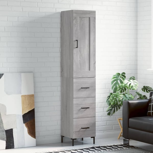 vidaXL højskab 34,5x34x180 cm konstrueret træ grå sonoma-eg