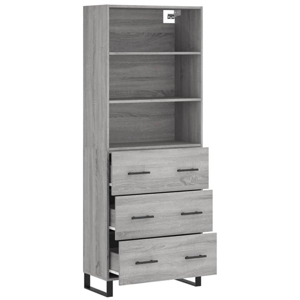 vidaXL Highboard grå sonoma 69,5x34x180 cm konstruert tre