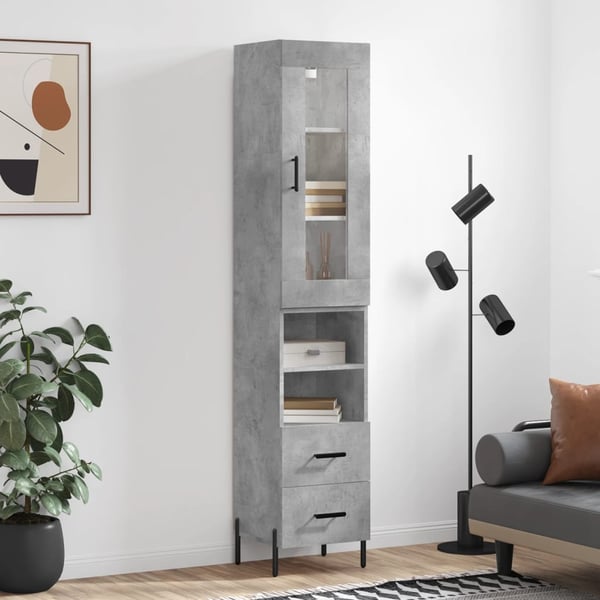 vidaXL Highboard betonggrå 34,5x34x180 cm konstruert tre
