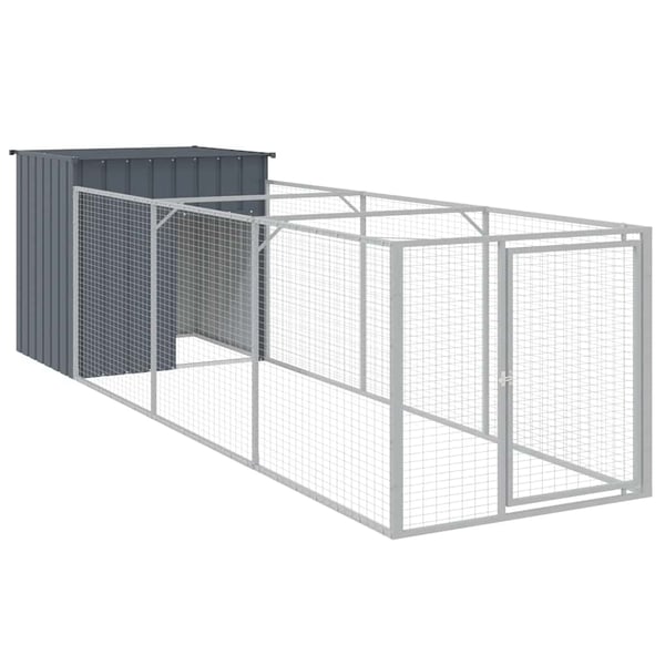vidaXL Hundehus med gård antrasitt 110x405x110 cm galvanisert stål