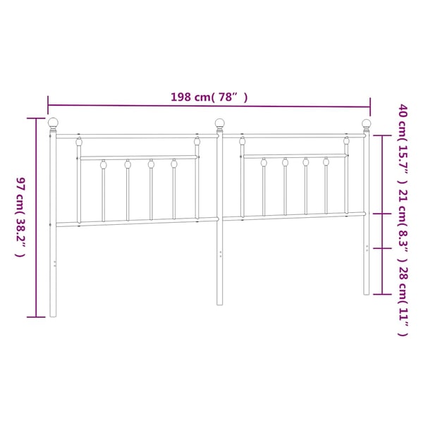vidaXL Utskiftbar sengegavl i metall svart 193 cm