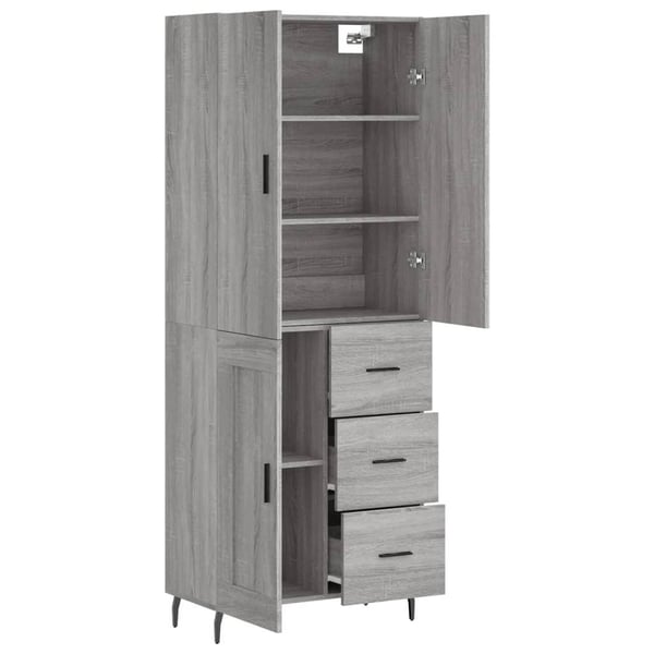 vidaXL Highboard grå sonoma 69,5x34x180 cm konstruert tre