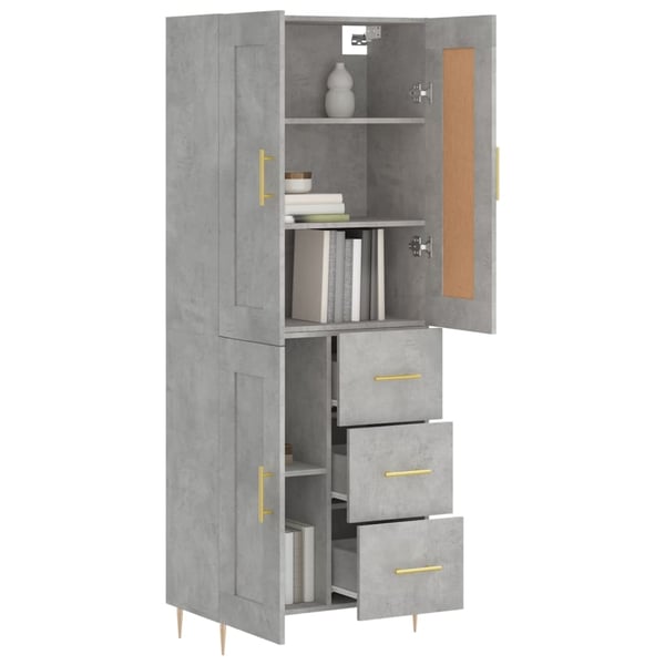 vidaXL Kaappi betoninharmaa 69,5x34x180 cm tekninen puu