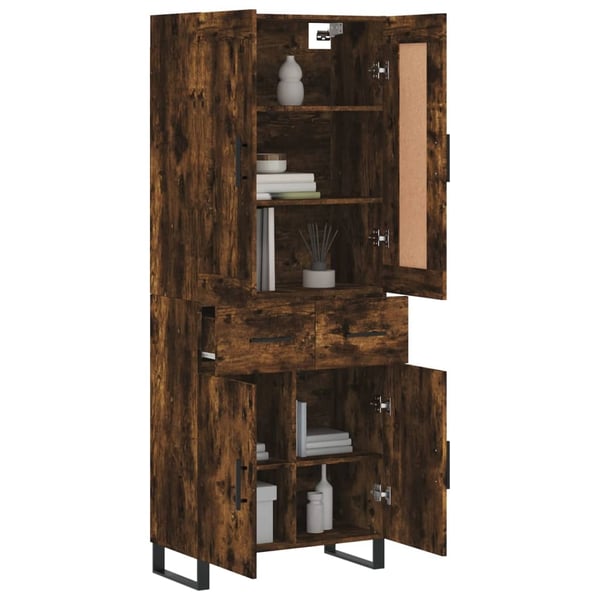 vidaXL Highboard røkt eik 69,5x34x180 cm konstruert tre
