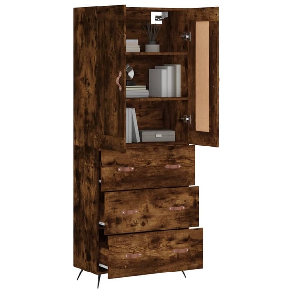 vidaXL Highboard røkt eik 69,5x34x180 cm konstruert tre
