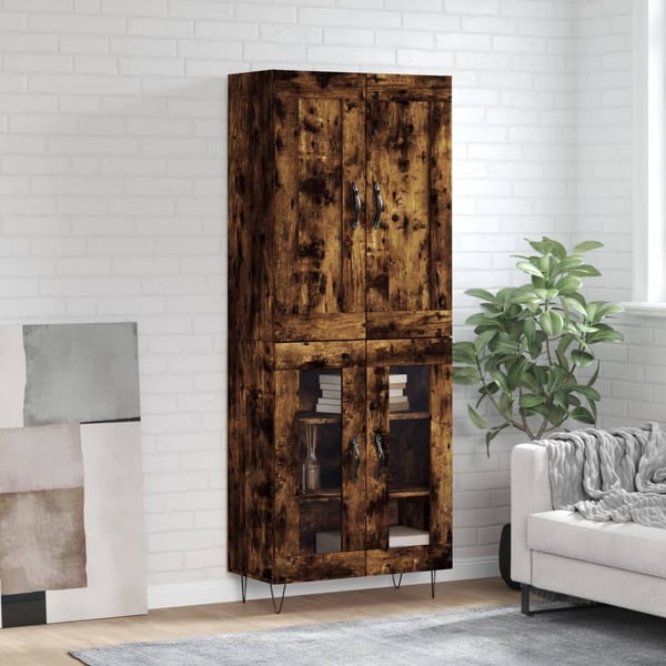 vidaXL Highboard røkt eik 69,5x34x180 cm konstruert tre