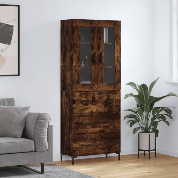 vidaXL Highboard røkt eik 69,5x34x180 cm konstruert tre