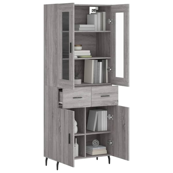vidaXL Highboard grå sonoma 69,5x34x180 cm konstruert tre