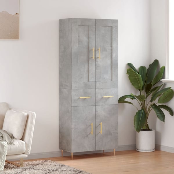 vidaXL Kaappi betoninharmaa 69,5x34x180 cm tekninen puu