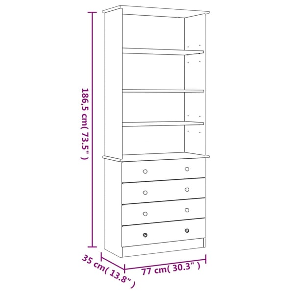 vidaXL bogreol med skufferALTA 77x35x186,5 cm massivt fyrretræ hvid