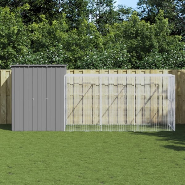 vidaXL hønsehus med løbegård 165x455x181 cm galvaniseret stål lysegrå