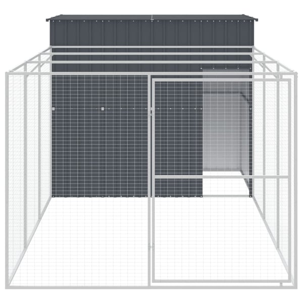 vidaXL Hundehus med gård antrasitt 214x457x181 cm galvanisert stål