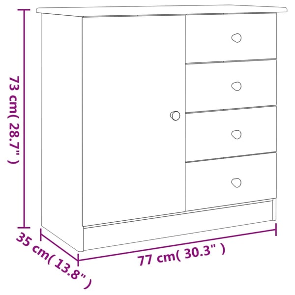 vidaXL Skjenk ALTA hvit 77x35x73 cm heltre furu