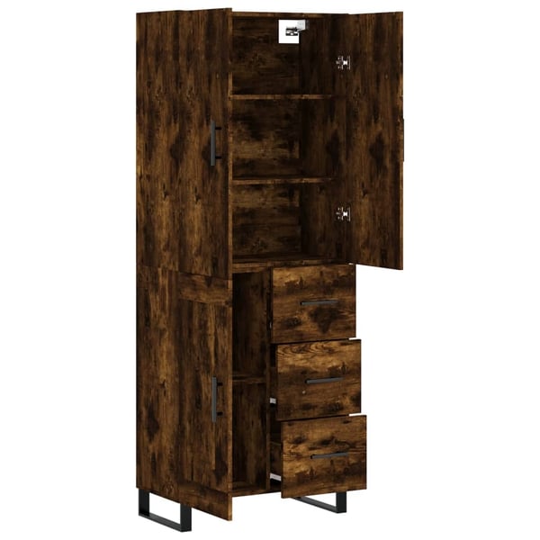 vidaXL Highboard røkt eik 69,5x34x180 cm konstruert tre