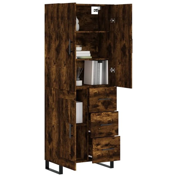 vidaXL Highboard røkt eik 69,5x34x180 cm konstruert tre