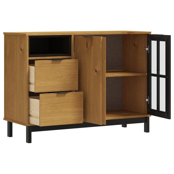 vidaXL skænk med glaslåge FLAM 110x40x80 cm massivt fyrretræ