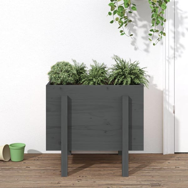 vidaXL Kukkalaatikko harmaa 62x50x57 cm täysi mänty