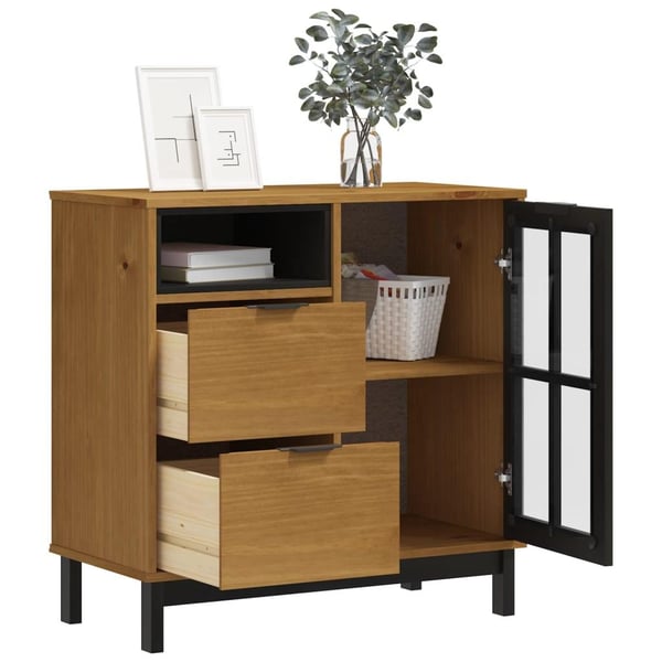 vidaXL Skjenk med glassdør FLAM 80x40x80 cm heltre furu