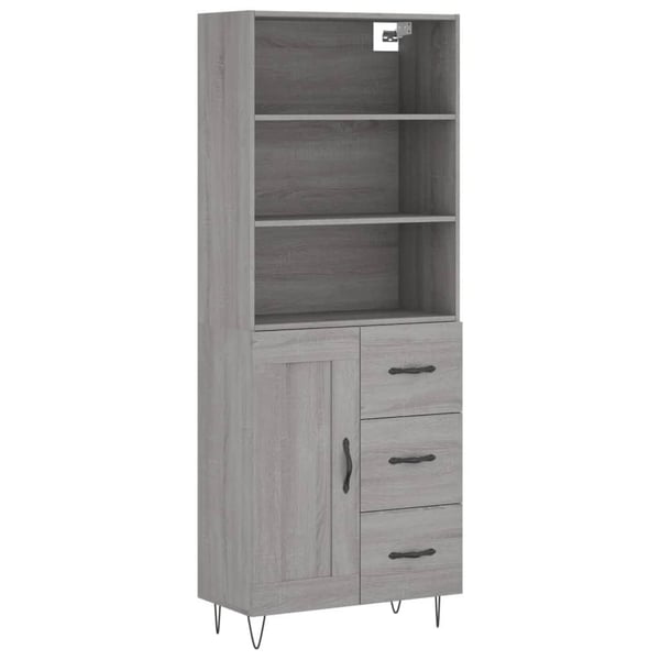 vidaXL Highboard grå sonoma 69,5x34x180 cm konstruert tre