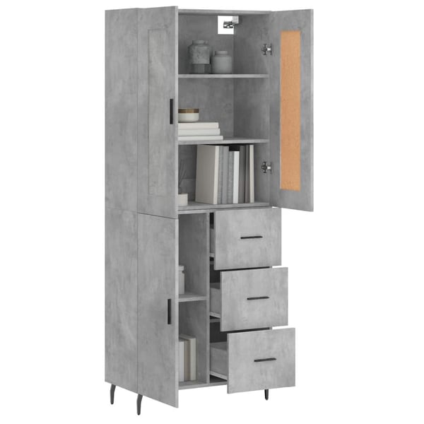 vidaXL Highboard betonggrå 69,5x34x180 cm konstruert tre
