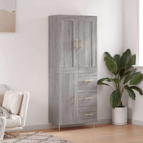 vidaXL Highboard grå sonoma 69,5x34x180 cm konstruert tre