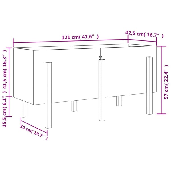 vidaXL Høybed for hage hvit 121x50x57 cm heltre furu