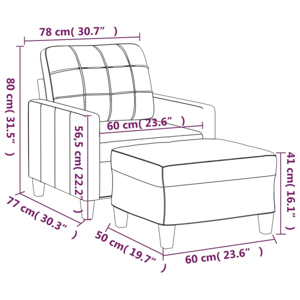 vidaXL sofastol med fodskammel 60 cm kunstlæder Vinrød