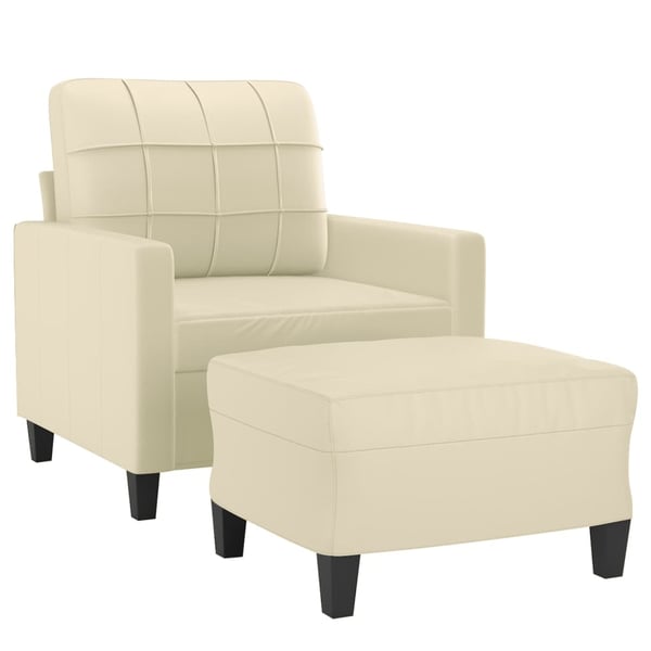 vidaXL sofastol med fodskammel 60 cm kunstlæder cremefarvet