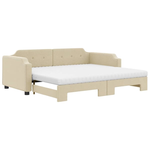 vidaXL Dagbädd utdragbar med madrasser gräddvit 90x200 cm tyg