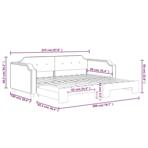 vidaXL daybed med udtræk 90x200 cm stof lysegrå