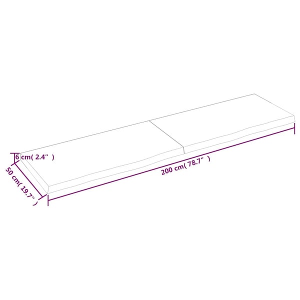 vidaXL Benkeplate til bad mørkebrun 200x50x(2-6) cm behandlet heltre