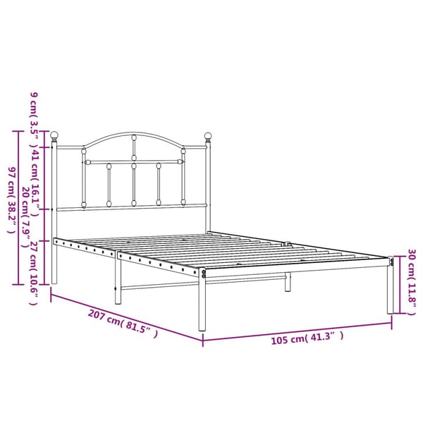 vidaXL Sengeramme i metall med hodegavl hvit 100x200 cm