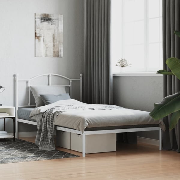 vidaXL Sengeramme i metall med hodegavl hvit 107x203 cm