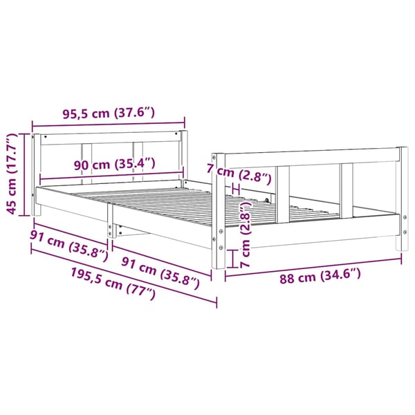 vidaXL sengeramme til juniorseng 90x190 cm massivt fyrretræ
