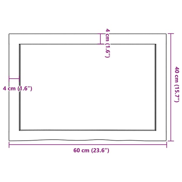 vidaXL Bordplate mørkebrun 60x40x(2-6) cm behandlet heltre eik